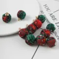 DIY Christmas Plaid Plush Ball Charms Red Green Tartan Fabric Pendants for Earrings Making - Single Pack / Green Mix