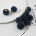 Dark blue plush pom pom charms with gold loops for handmade DIY earrings jewelry accessories - Single Pack / Dark Blue