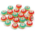 Colorful resin large hole beads with silver core for DIY charm bracelets and necklaces. - 20 Pcs/Pack / Green, Yellow and Red Tricolor Stripes