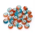 20pcs Resin Large Hole Beads Faceted DIY Charm Bracelet Necklace Loose Spacer Beads - Orange and Lake Blue Crackle Two-Tone / 20 Pcs/Pack, Outer Diameter approx. 14mm, Height approx. 9mm, Hole approx. 4.5mm