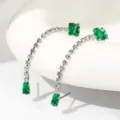 Detail lange groene zirkoon franje oorbellen, elegante sprankelende kristalen hangende sieraden. - Zilver Groene Zirkonia / Zilver