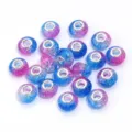 Resin Large Hole Beads Colorful Crackle Gradient DIY Charm Bracelet Necklace Jewelry - Blue and Rose Red Crackle Two-Tone / 20 Pcs/Pack, Outer Diameter approx. 14mm, Height approx. 9mm, Hole approx. 4.5mm