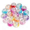 Colorful resin large hole beads with silver core for DIY jewelry bracelet making charms. - Gold Foil Two-Tone Glossy Mixed Colors / 20 Pcs/Pack, Outer Diameter approx. 14mm, Height approx. 9mm, Hole approx. 4.5mm