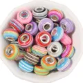 Colorful resin large hole beads for DIY charm bracelets, loose spacer beads for jewelry. - Striped Random Mixed Colors / 20 Pcs/Pack, Outer Diameter approx. 14mm, Height approx. 9mm, Hole approx. 4.5mm