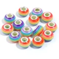 Colorful resin large hole beads rainbow striped round spacer beads for DIY bracelet jewelry making - Rainbow Stripes / 20 Pcs/Pack, Outer Diameter approx. 14mm, Height approx. 9mm, Hole approx. 4.5mm