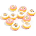 Colorful resin large hole charm beads for DIY bracelets and necklaces jewelry making. - Pink, Yellow and White Stripes / 20 Pcs/Pack, Outer Diameter approx. 14mm, Height approx. 9mm, Hole approx. 4.5mm