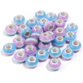 Resin large hole beads with silver core, blue purple gradient beads for DIY bracelets. - Blue Purple Stripe / 20 Pcs/Pack, Outer Diameter approx. 14mm, Height approx. 9mm, Hole approx. 4.5mm