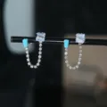 Mooie sprankelende zirkonia s925 zilveren naald dubbele ketting oorhangers dames - Stijl 1 / Witgoud
