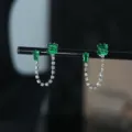 S925 zilveren naald groen zirkoon ketting oorbellen, elegante asymmetrische dames sieraden. - Stijl 2 / Witgoud