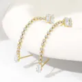 Vergulde gebogen zirkoon oorbellen kristal lange oorhangers elegante mode sieraden - Witte zirkonia met 20K echt goud verguld