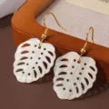 Witte schelp monstera blad oorbellen zomer strand minimalistisch gouden haak hangende sieraden - Hol Monstera Blad (A02) / 22mm / Goud