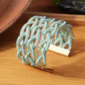 Handgemaakt gevlochten multi-layer kraaltjes brede manchet armband, retro open design sieraad. - Gouden rand - enkele kleur 1