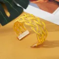 Boheemse gele kralen gevlochten manchetarmband, stijlvolle metalen open armband voor dames. - Goud Geel