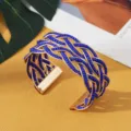 Boheemse Koningsblauw Zaadkraal Geweven Gouden Manchet Armband Etnische Stijl Sieraden - Goud Blauw