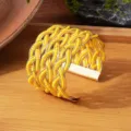 Brede geweven kralen manchet armband, gele kralen metalen lagen open bangle variant sieraden - Gouden rand - enkele kleur 2