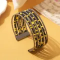 Meerlaagse kralen armband boheemse stijl zwart gele rocailles voor dames sieraden - Tweekleurig 9 / Gunmetal