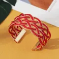 Prachtige Boheemse rode kralen gouden manchet armband open stijl variant model - Goud Rood