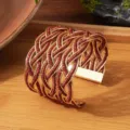Handgemaakte multi-layer kralen brede manchetarmband, retro goud en rood variante. - Gouden rand - enkele kleur 3