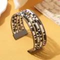 Boheemse meerlaagse kraal manchet armband zwart en witte rocailles metaal ketting - Tweekleurig 10 / Gunmetal