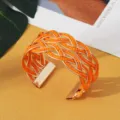 Boheemse oranje kraal brede manchet armband, goud open metaal geweven etnische mode sieraden. - Goud Oranje