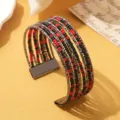 Meerlaagse kralen manchetarmband met zwarte en rode kralen en metalen draden in boho-stijl. - Tweekleurig 12 / Gunmetal