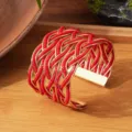 Handgemaakte brede geweven kralen manchet armband voor vrouwen, vintage verstelbare gouden armband. - Gouden rand - enkele kleur 5