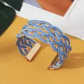 Boheemse blauwe kraal kruis open manchet armband goud metaal mode etnische sieraden - Goud Lichtblauw