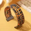 Boheemse meerlaagse zaadkraal armband met zwarte en oranje kralen en metalen strips. - Tweekleurig 14 / Gunmetal