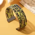 Bohemian meerlaagse kraal manchet armband met zwarte en groene kralen en handige magneetsluiting. - Tweekleurig 15 / Gunmetal