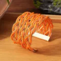 Gevlochten brede manchetarmband met oranje kralen en gouden metaaldraad stijl - Gouden rand - monochroom 8