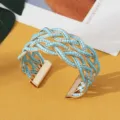 Bohemien blauwe kraal kruis open manchet armband voor dames mode sieraden trendy - Goud Aquablauw