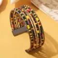 Boho meervoudige kralen manchet armband met kleurrijke zaadkralen voor dames en meisjes - Driekleurig 7 / Gunmetal