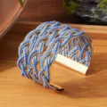 Blauwe kralen multi-layer brede manchet armband, vintage goud geweven metaal open armband sieraden. - Gouden rand - monochroom 10