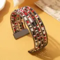 Meerlaagse zaadkraal manchet armband kleurrijk rood zwart wit boheemse stijl sieraden - Driekleurig 8 / Gunmetal