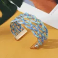 Boheemse blauwe kralen open manchet armband, stijlvolle goudkleurige geweven pols sieraden. - Goud Meerkleurig Blauw
