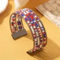 Meerlaagse kralen manchet armband met rood wit blauw kralen, stijlvolle metalen armband. - Driekleurig 10 / Gunmetal