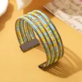 Meerlaagse kralen manchet armband in gemengd blauw geel groen in boheemse stijl voor dames - Driekleur 4 / Gunmetal