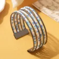 Armband met meerdere lagen kralen blauw en wit kralenmanchet bohemien stijl sieraden - Driekleurig 5 / Gunmetal