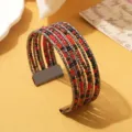 Meerlaagse gemengde kralen manchet armband bohemian stijl verstelbare sieraden item. - Driekleurig 6 / Gunmetal