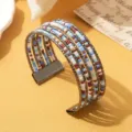 Boho Meerdere Lagen Kralen Manchet Armband Kleurrijke Zaadkralen Metalen Mode Sieraad - Veelkleurig 2 / Gunmetal