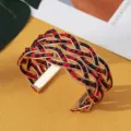 Boheemse rood-zwarte kraal gevlochten brede gouden manchet armband etnische mooie sieraden - Goud Rood Zwart
