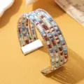 Boheemse meerlaagse kralen armband kleurrijke roza kralen zilveren manchet sieraden - Veelkleurig 2 / Zilver