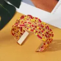 Boheemse rood gele kralen open manchet armband etnische mode statement sieraden - Goud Rood Geel