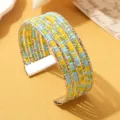 Kleurrijke kraal meerlaagse manchet armband boho stijl verstelbare pols sieraden voor dames - Driekleurig 6 / Zilver