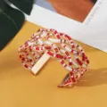 Boheemse rood wit kralen gouden manchet armband, chic etnische stijl open armband. - Goud Rood Wit