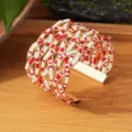 Handgemaakte goudkleurige manchet armband rood witte kralen meervoudig sieraden - Gouden rand - tweekleurig 8