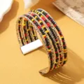 Boheems meervoudig kralen manchet armband met kleurrijke rijstkralen en metalen ketting dames - Driekleurig 9 / Zilver