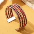 Meervoudige kralen armband boheemse stijl kleurrijk rood zwart metalen manchet sieraad - Driekleurig 10 / Zilver