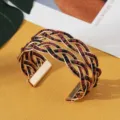 Boheemse rood zwarte kralen kruising open manchet armband stijlvolle etnische sieraad - Goud Rood Zwart