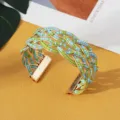 Boheemse Kralen Kruis Open Manchet Armband Goud Metaal Etnische Mode Sieraden - Goud Blauw & Groen
